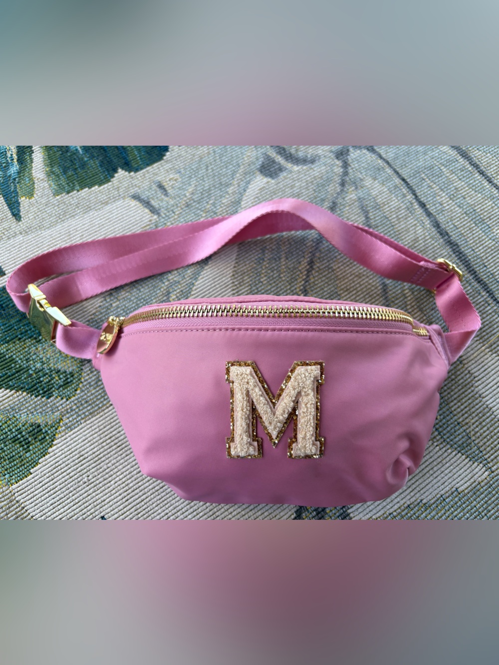 Stoney Clover Lane Pink Monogram M Crossbody Bag with Gold Trim